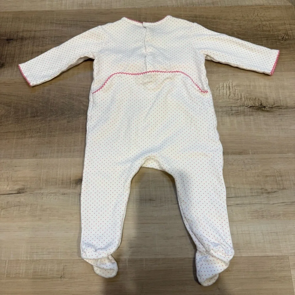 Jacadi Paris Baby Girls White and Pink Polka Dot Onesie size 6 months